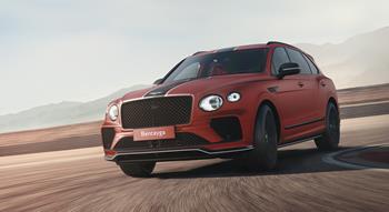 Colour , Red Image type , Action Angle , Front 3/4 General , Bentley Mulliner Current Models , Bentayga , Bentayga 