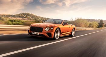 Colour , Orange Image type , Action Angle , Front 3/4 Performance Current Models , Continental GT Convertible , Continental GT Speed Convertible Current Models , Continental GT Convertible 