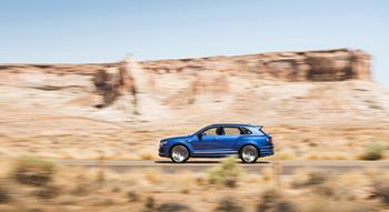 Bentayga , MY 2020 , Bentayga Speed Colour , Blue Image type , Action Angle , Side/Profile Current Models , Bentayga , Bentayga Speed Bentayga Model Page Tag , Bentayga Speed Model Page Tag 